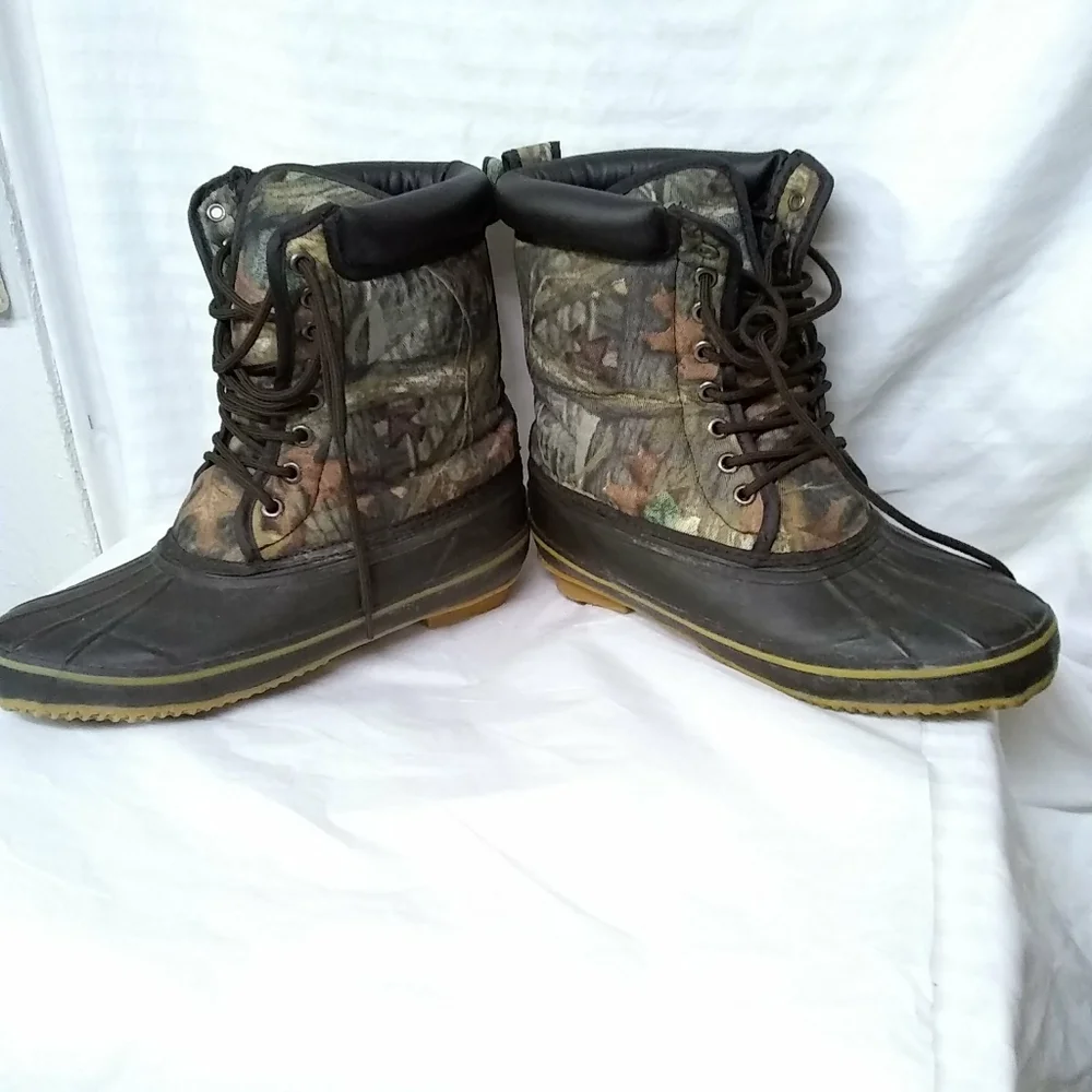 Game Winner Men's Boots Waterproof Steel Shank Sz10 Camo Rain/Rubber Styl-3696